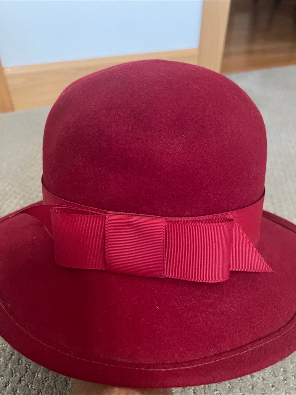 Women’s Felt Bow Brim Hat - Deep Red
